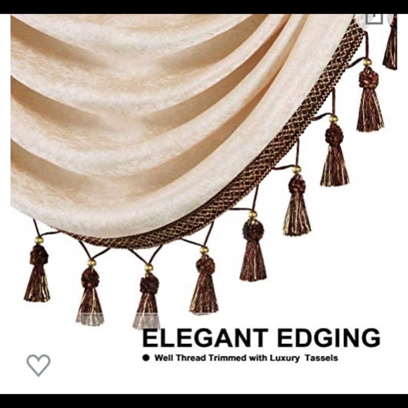 ELKCA Beige Chenille Window Curtains for Living Room, Waterfall Valance . - Picture 3 of 6